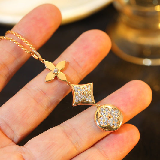 [Aurora]STAR AND SUN DIAMOND PINK GOLD NECKLACE