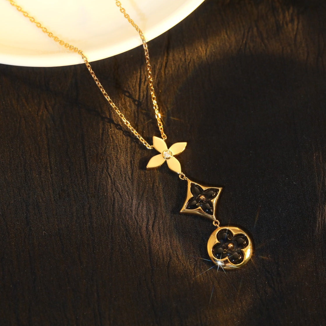 [Aurora]STAR AND SUN ONYX PINK GOLD NECKLACE