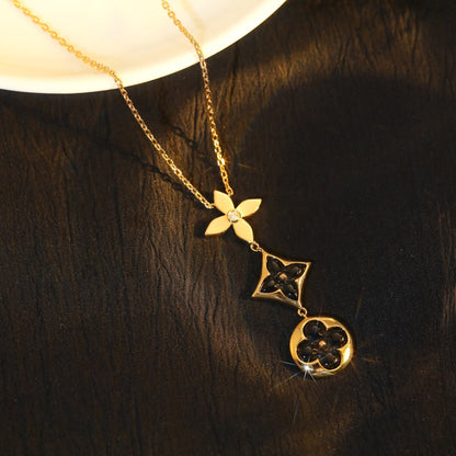 [Aurora]STAR AND SUN ONYX PINK GOLD NECKLACE