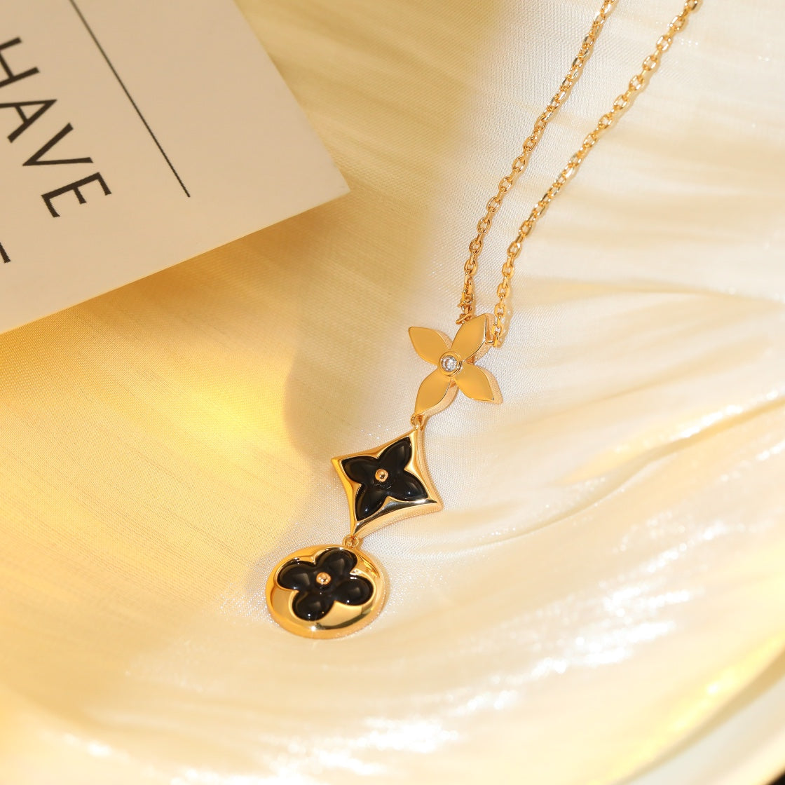 [Aurora]STAR AND SUN ONYX PINK GOLD NECKLACE