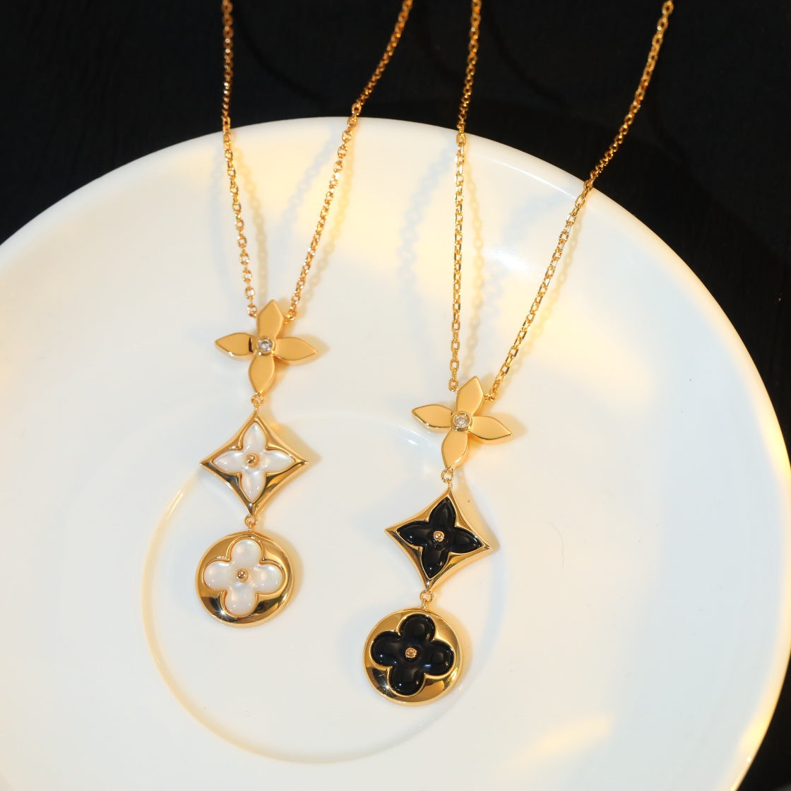 [Aurora]STAR AND SUN ONYX PINK GOLD NECKLACE