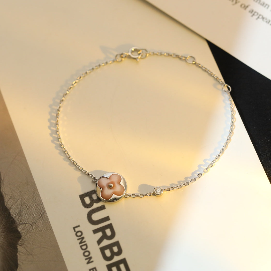 [Aurora]SUN MOTIF PINK MOP SILVER BRACELET