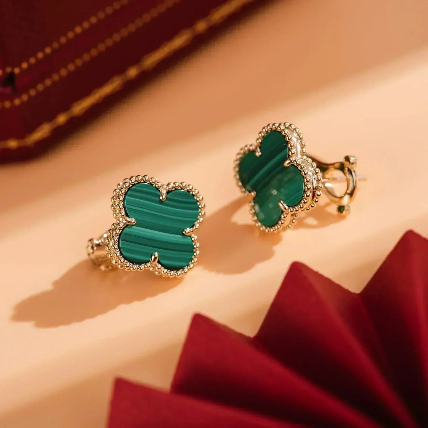 [Aurora]CLOVER MEDIUM 1 MOTIFS MALACHITE  EARRINGS