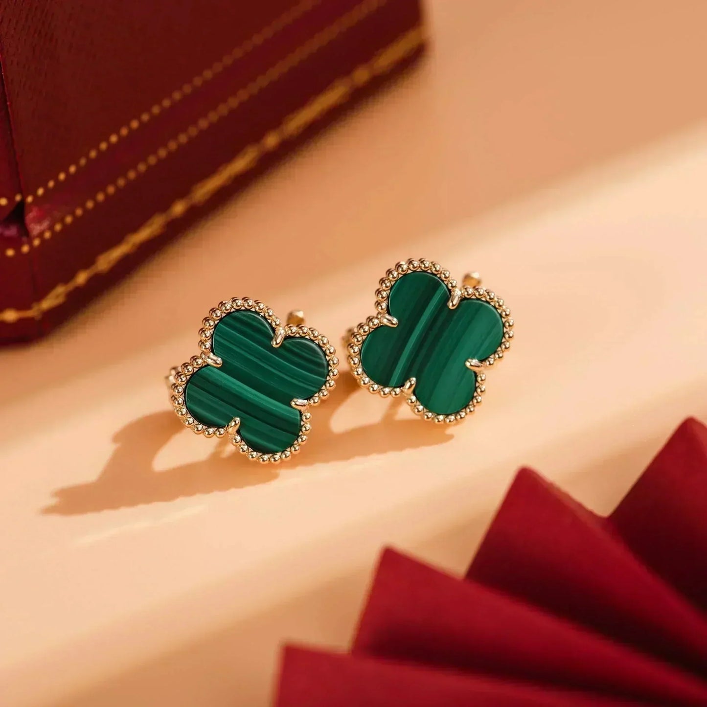 [Aurora]CLOVER MEDIUM 1 MOTIFS MALACHITE  EARRINGS