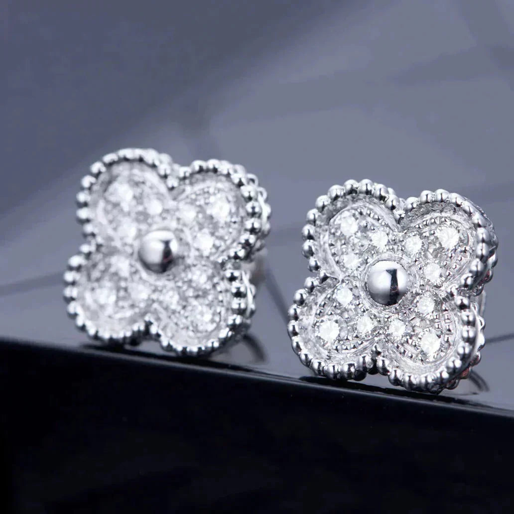 [Aurora]CLOVER 1 MOTIFS DIAMOND STUD EARRINGS SILVER