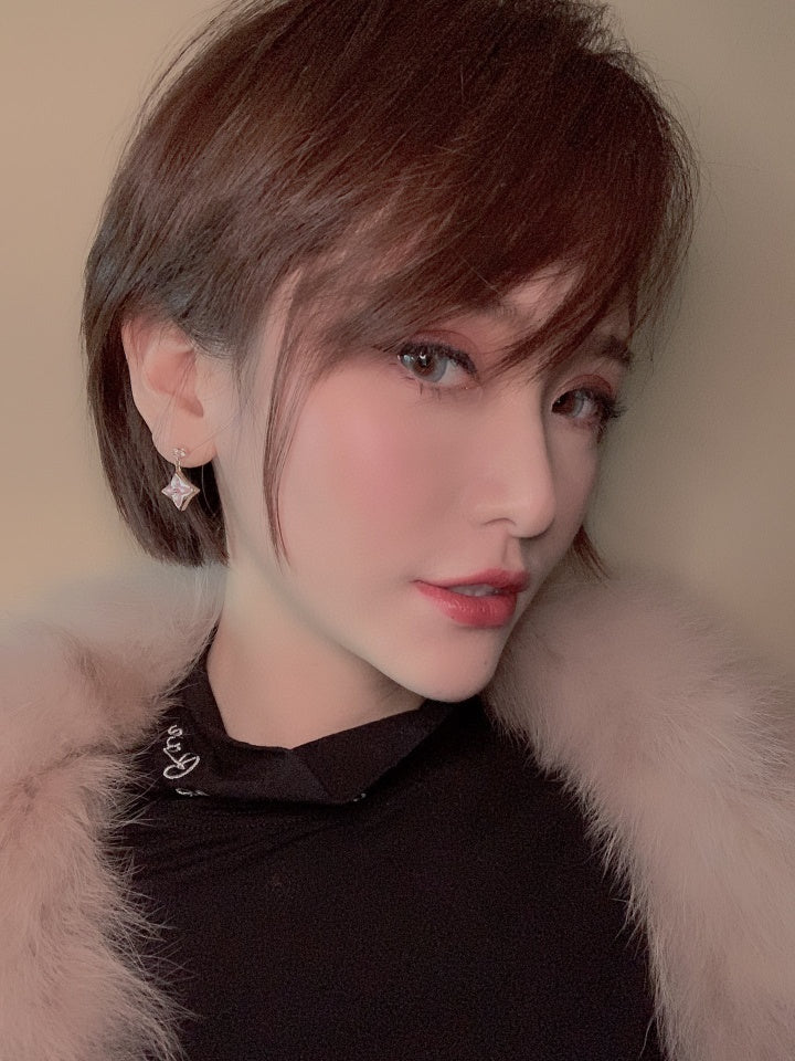 [Aurora]DOUBLE STAR PINK GOLD MOP DROP EARRINGS