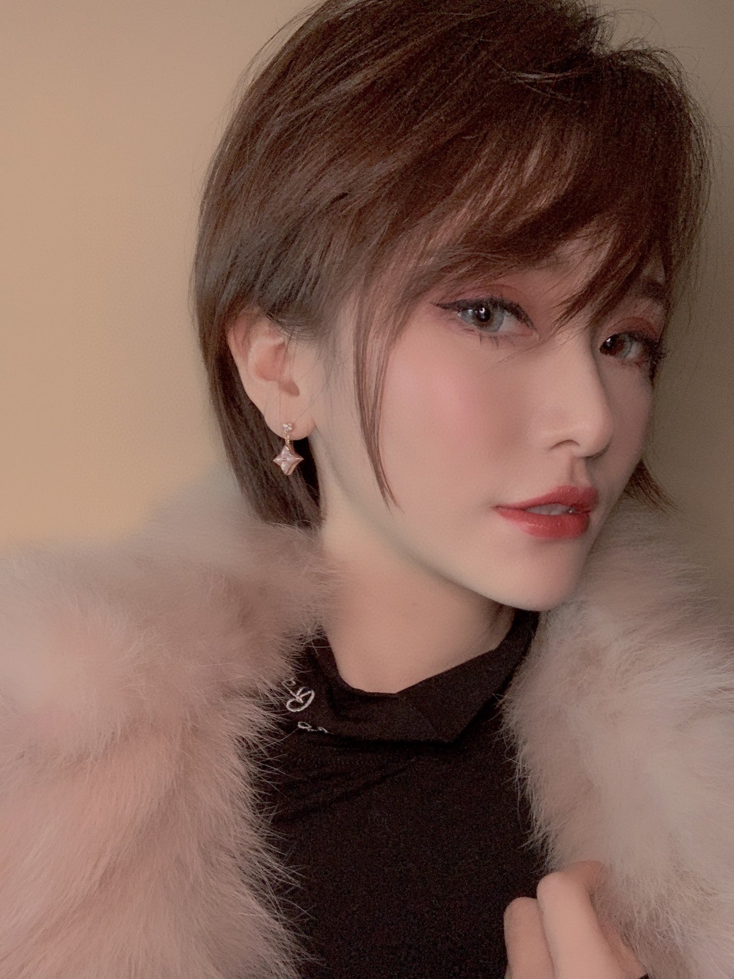 [Aurora]DOUBLE STAR PINK GOLD MOP DROP EARRINGS