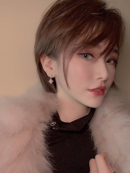 [Aurora]DOUBLE STAR PINK GOLD MOP DROP EARRINGS
