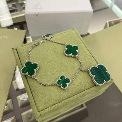 [Aurora]CLOVER 5 MOTIFS SIVLER MALACHITE BRACELET