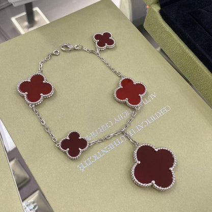 [Aurora]CLOVER 5 MOTIFS SIVLER CARNELIAN BRACELET