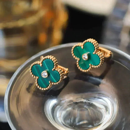 [Aurora]CLOVER MEDIUM 1 MOTIFS MALACHITE DIAMOND EARRINGS