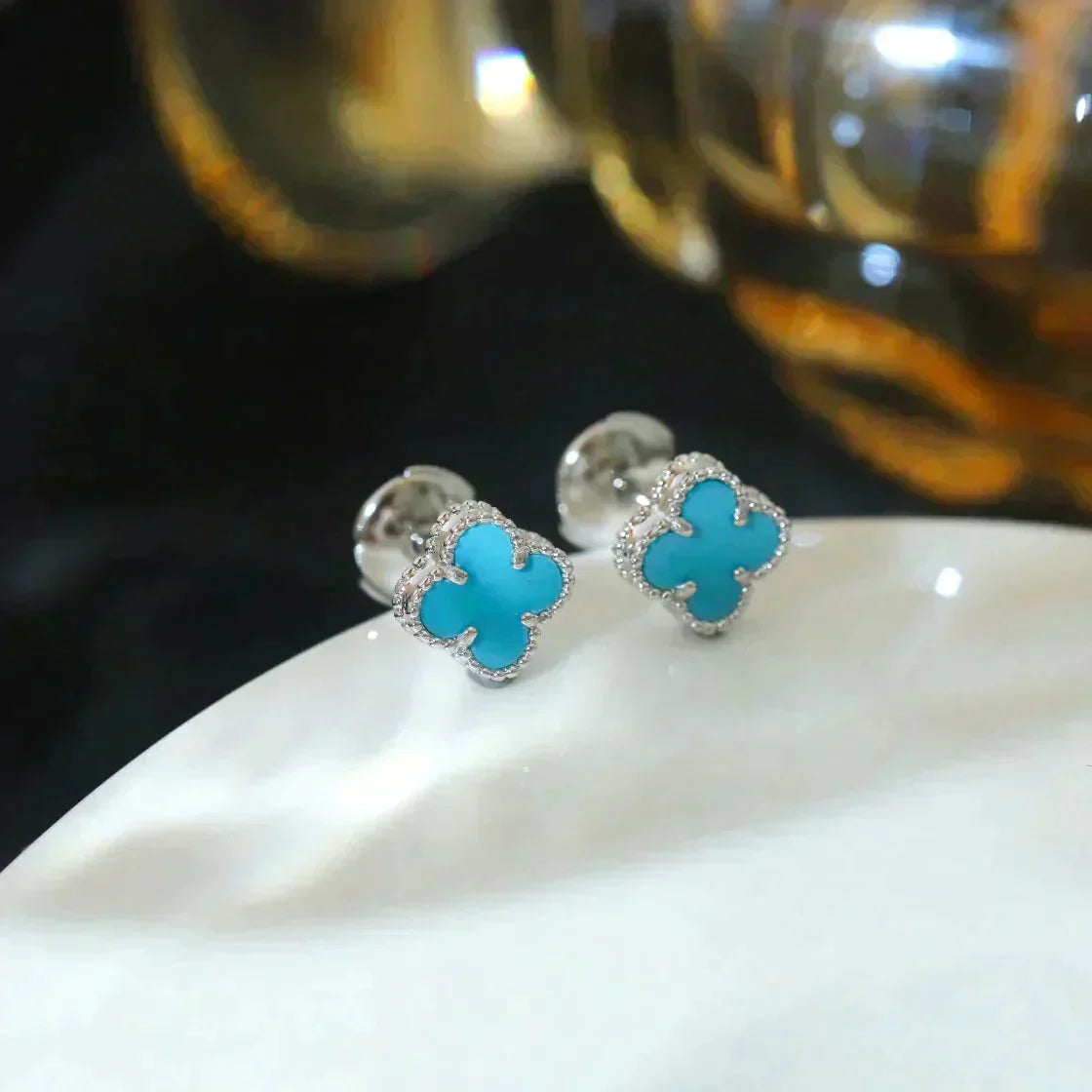 [Aurora]CLOVER MINI 9.5MM ONYX STUD EARRINGS SILVER