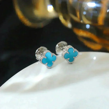 [Aurora]CLOVER MINI 9.5MM ONYX STUD EARRINGS SILVER