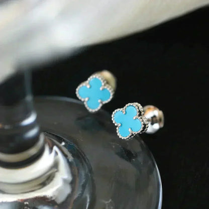 [Aurora]CLOVER MINI 9.5MM ONYX STUD EARRINGS SILVER