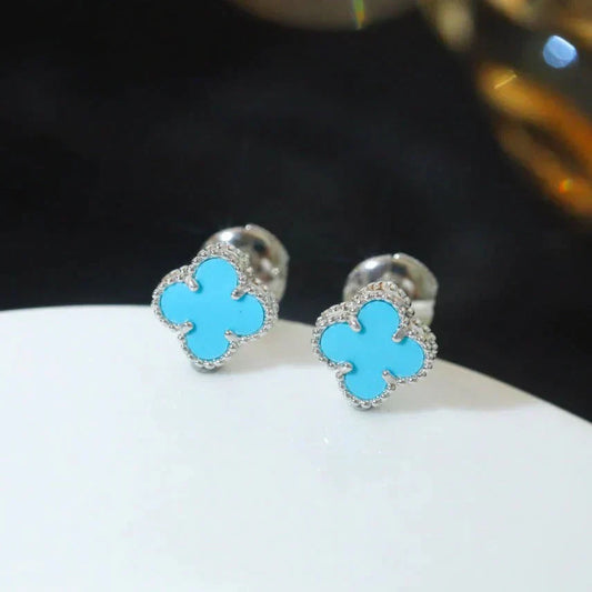 [Aurora]CLOVER MINI 9.5MM ONYX STUD EARRINGS SILVER