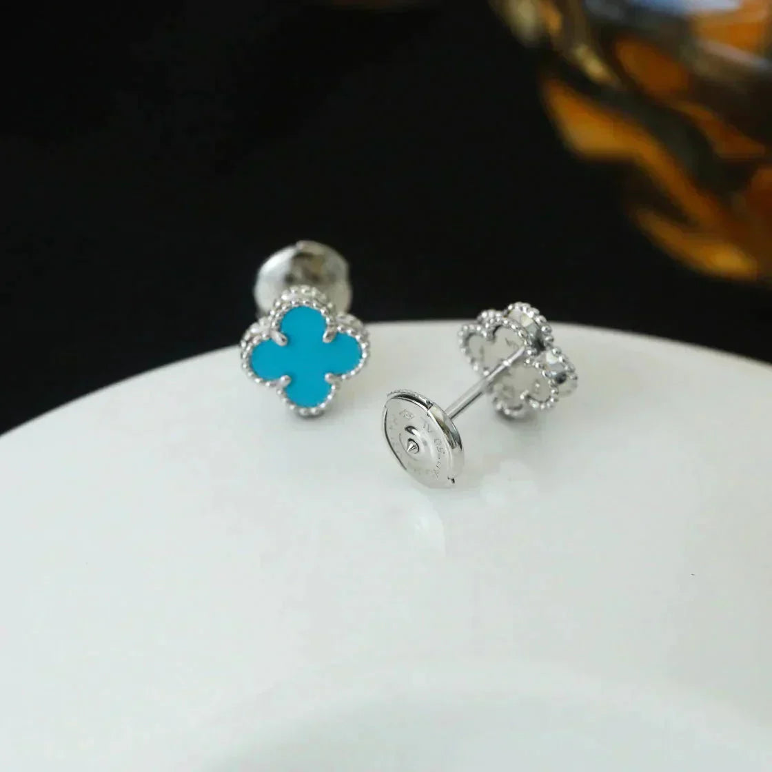 [Aurora]CLOVER MINI 9.5MM ONYX STUD EARRINGS SILVER
