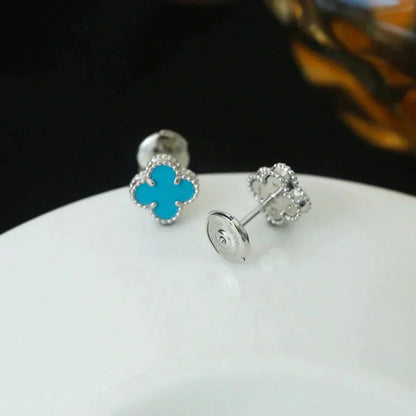 [Aurora]CLOVER MINI 9.5MM ONYX STUD EARRINGS SILVER