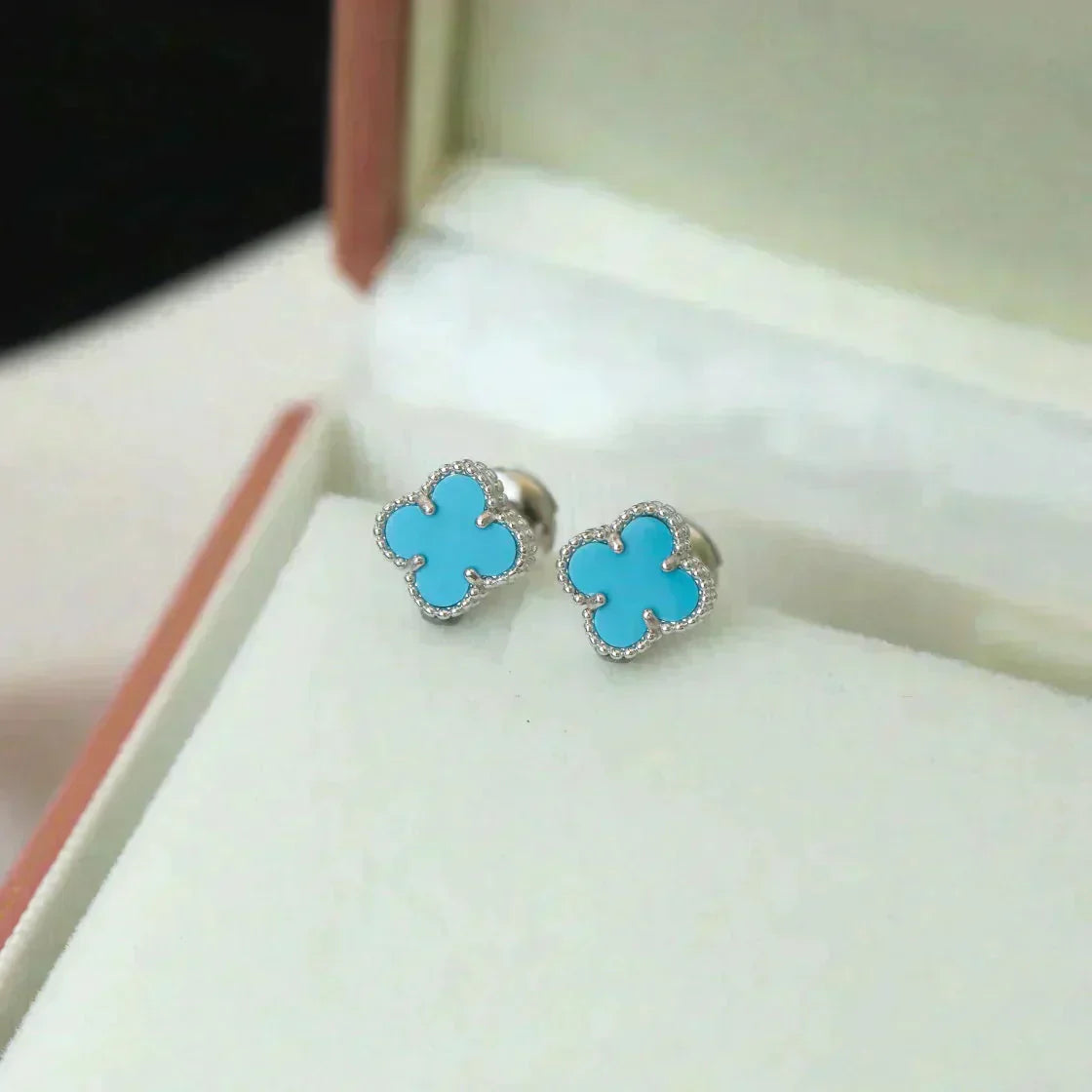 [Aurora]CLOVER MINI 9.5MM ONYX STUD EARRINGS SILVER