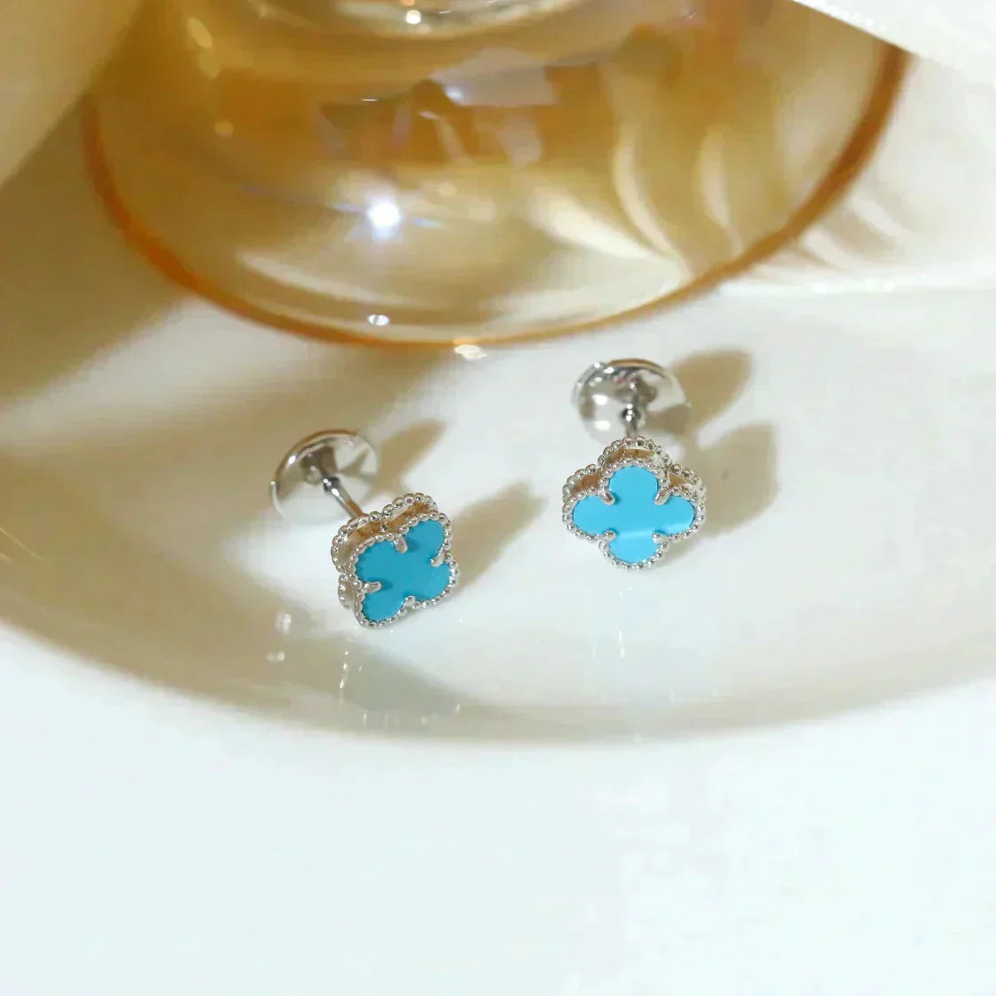 [Aurora]CLOVER MINI 9.5MM ONYX STUD EARRINGS SILVER