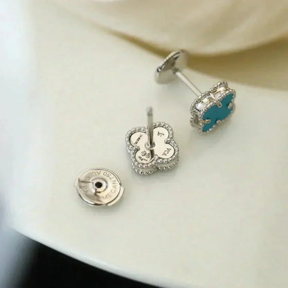 [Aurora]CLOVER MINI 9.5MM ONYX STUD EARRINGS SILVER