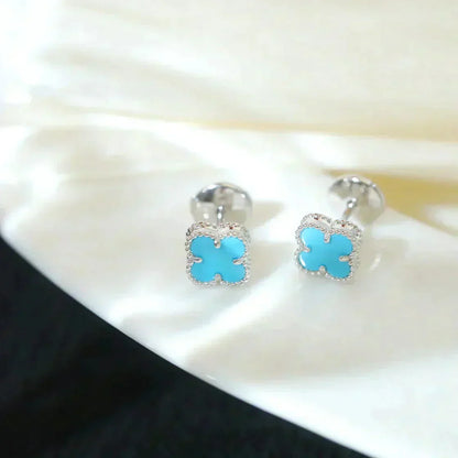 [Aurora]CLOVER MINI 9.5MM ONYX STUD EARRINGS SILVER