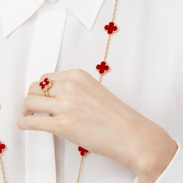 [Aurora]CLOVER CARNELIAN RING ROSE GOLD DIAMOND
