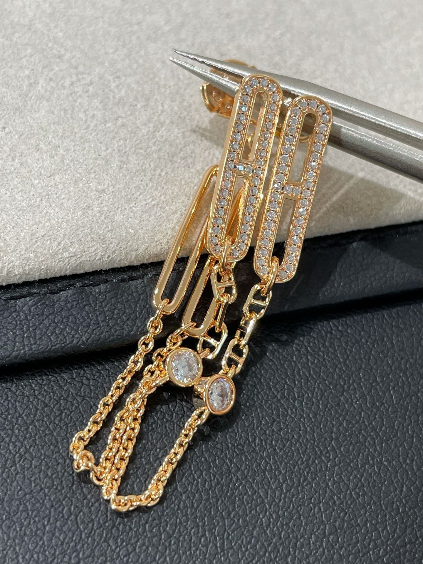 [Aurora]CHAINE CHAOS DIAMOND DROP EARRINGS