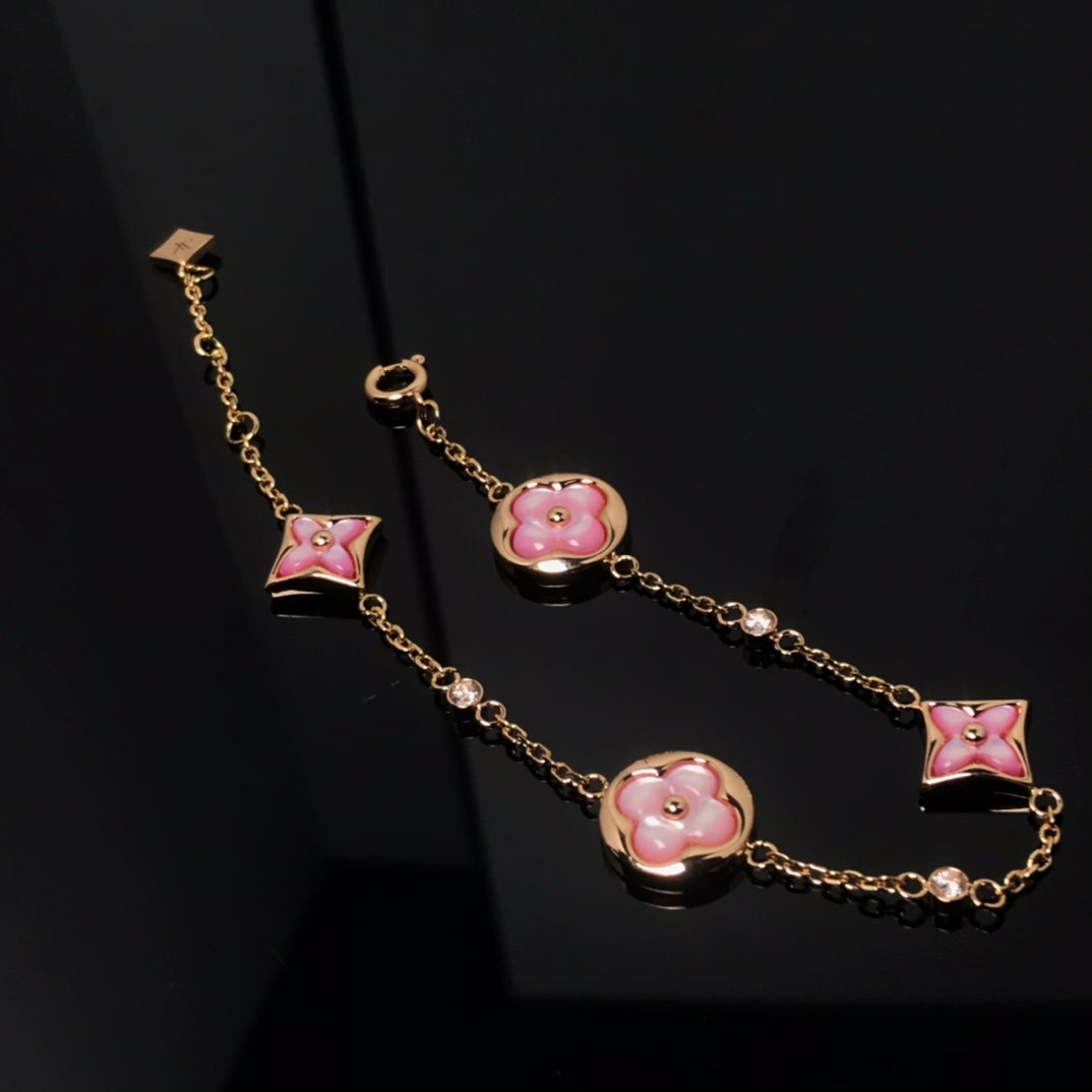 [Aurora]STAR AND SUN 4 MOTIF PINK MOP PINK GOLD BRACELET
