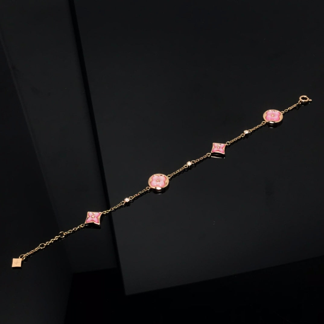 [Aurora]STAR AND SUN 4 MOTIF PINK MOP PINK GOLD BRACELET