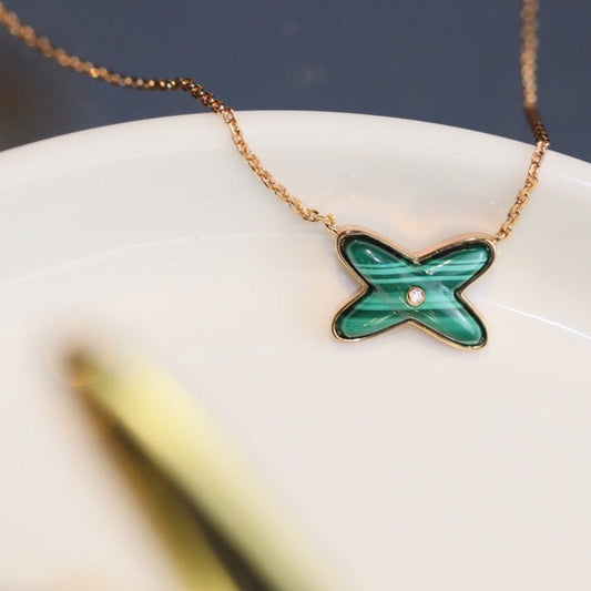[Aurora]JEUX MALACHITE 1 DIAMOND PINK GOLD NECKLACE
