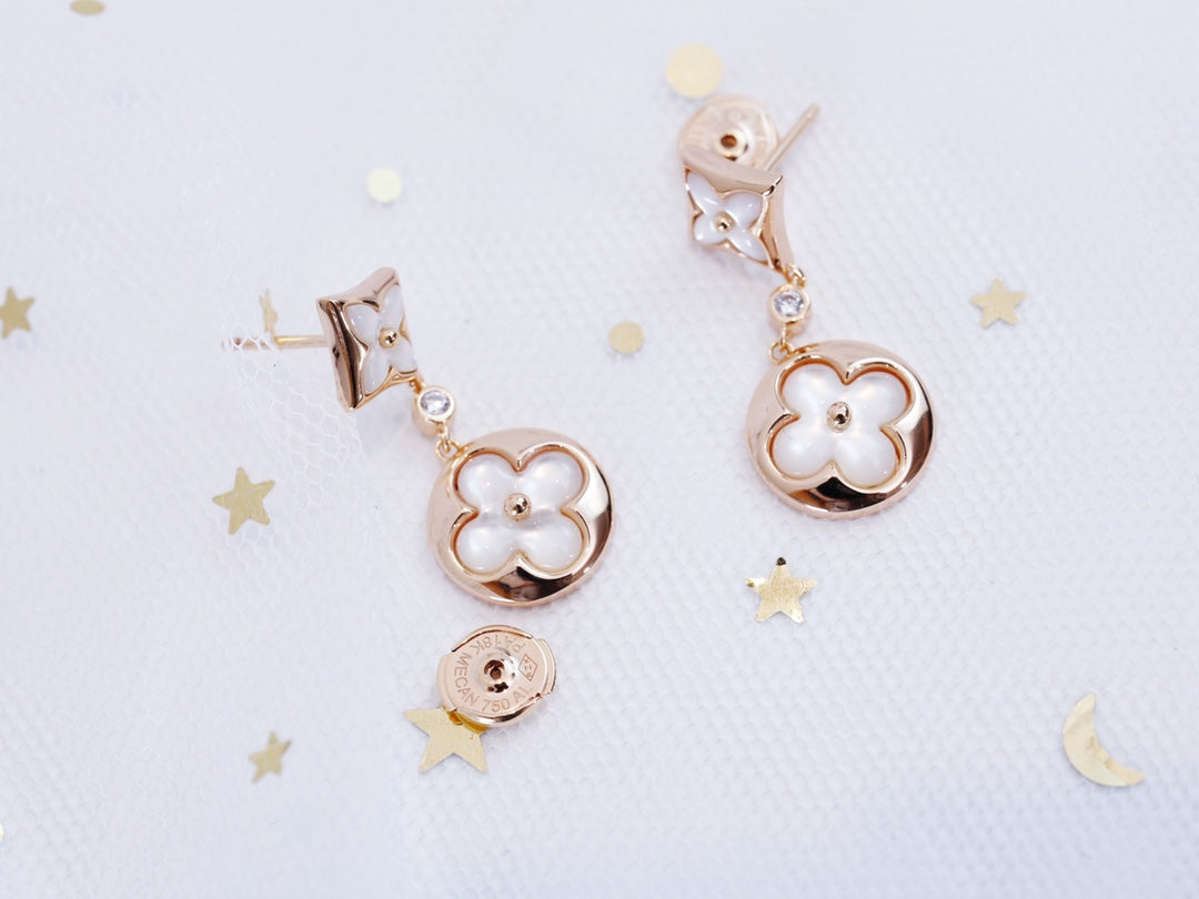 [Aurora]STAR AND SUN PINK GOLD MOP DROP EARRINGS