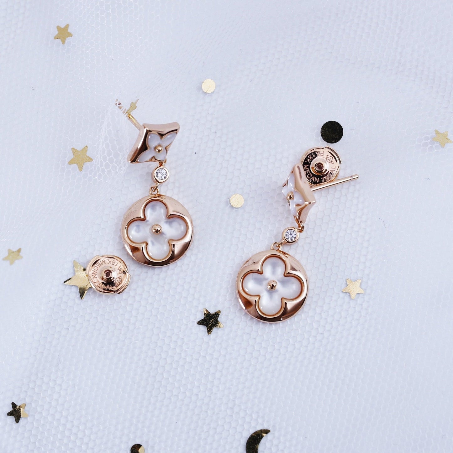[Aurora]STAR AND SUN PINK GOLD MOP DROP EARRINGS