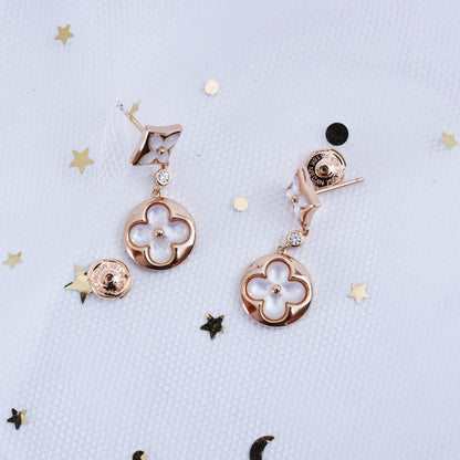 [Aurora]STAR AND SUN PINK GOLD MOP DROP EARRINGS