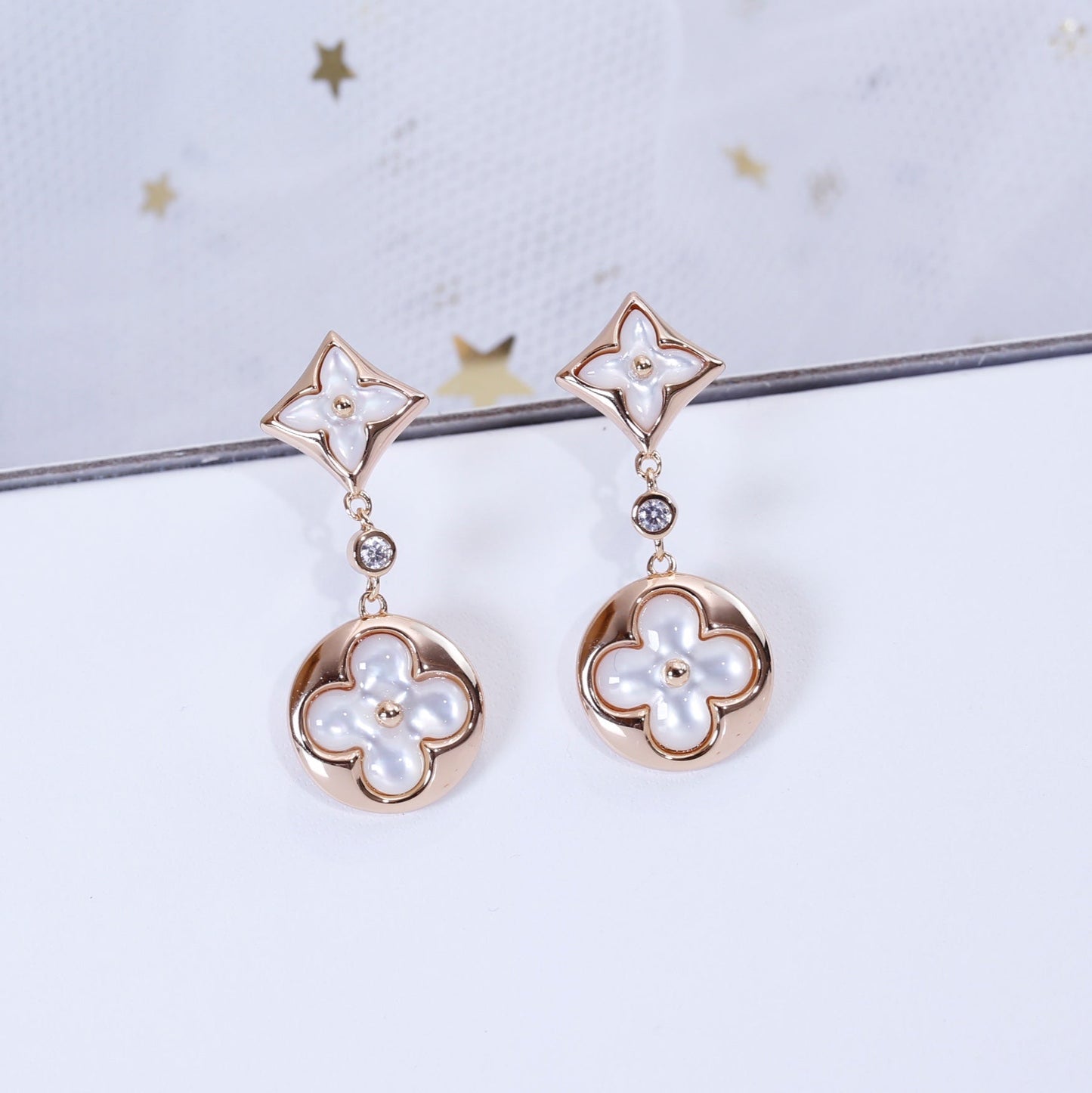 [Aurora]STAR AND SUN PINK GOLD MOP DROP EARRINGS
