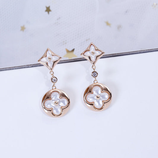 [Aurora]STAR AND SUN PINK GOLD MOP DROP EARRINGS