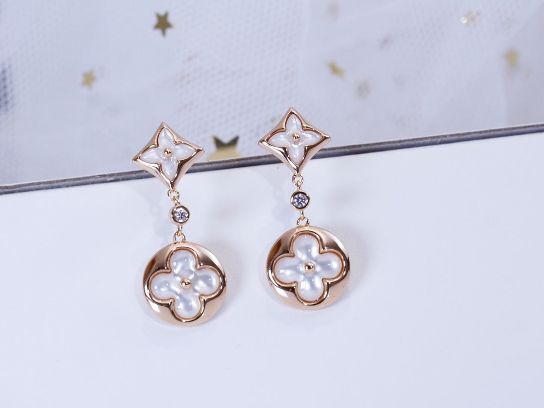 [Aurora]STAR AND SUN PINK GOLD MOP DROP EARRINGS