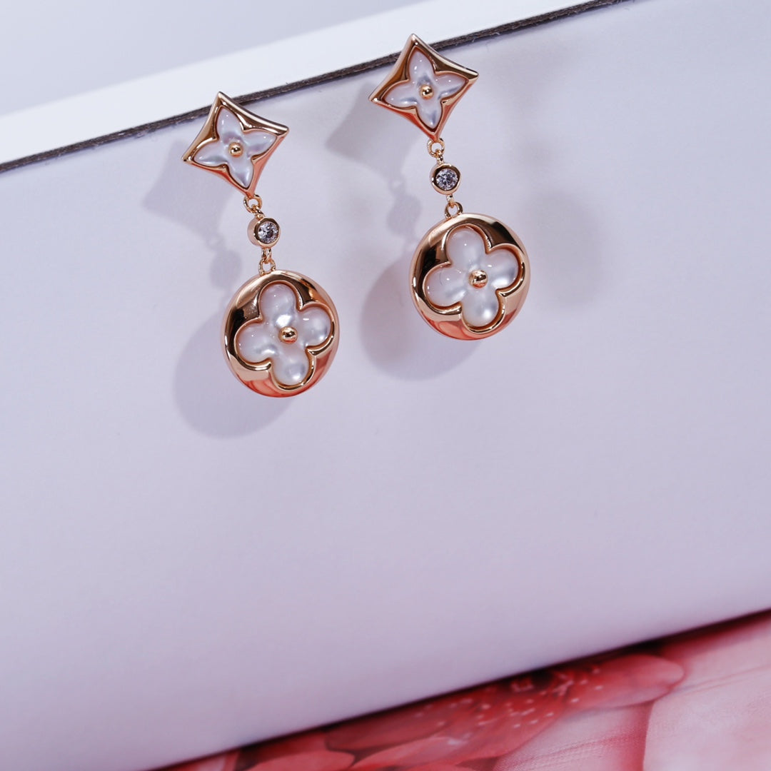 [Aurora]STAR AND SUN PINK GOLD MOP DROP EARRINGS