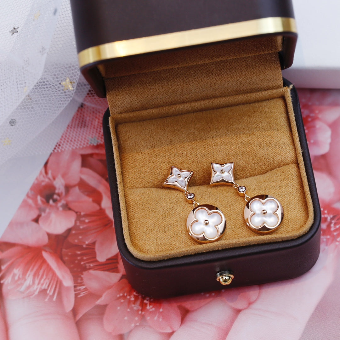 [Aurora]STAR AND SUN PINK GOLD MOP DROP EARRINGS