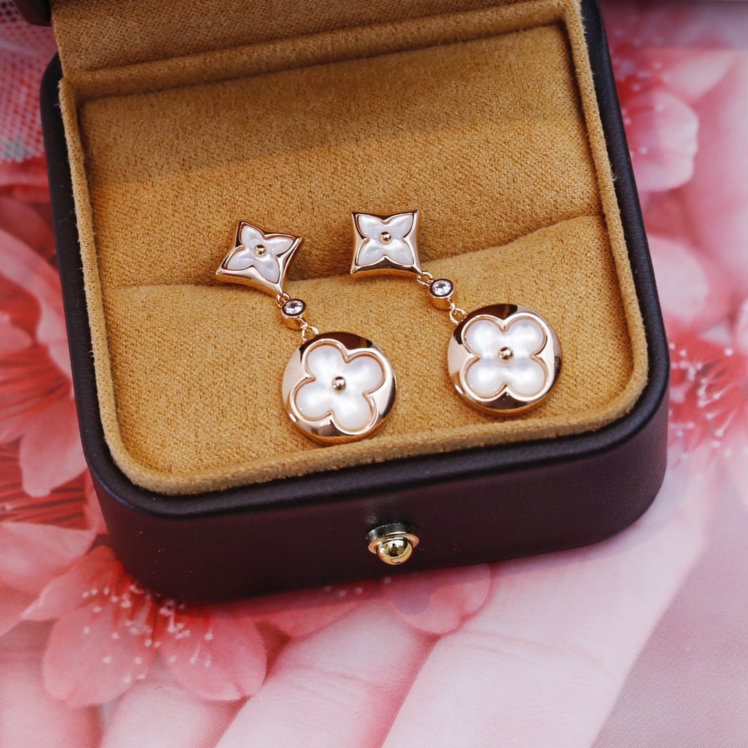 [Aurora]STAR AND SUN PINK GOLD MOP DROP EARRINGS