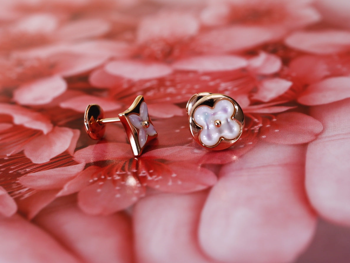 [Aurora]STAR AND SUN PINK GOLD MOP STUD EARRINGS