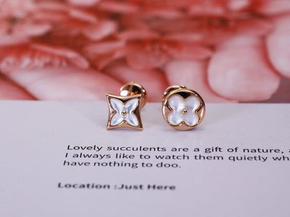 [Aurora]STAR AND SUN PINK GOLD MOP STUD EARRINGS