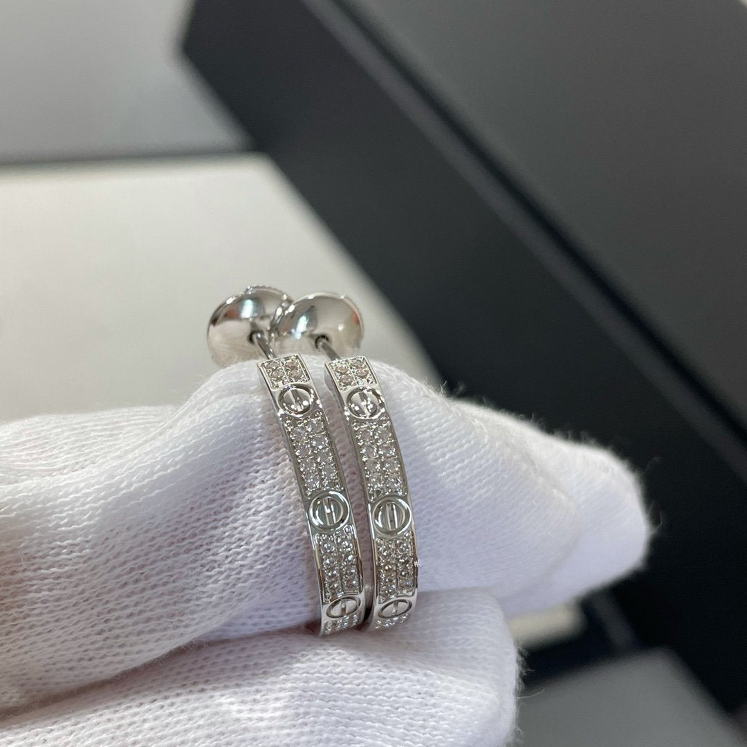 [Aurora]LOVE DIAMOND SILVER HOOP EARRINGS