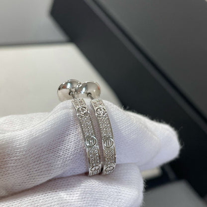 [Aurora]LOVE DIAMOND SILVER HOOP EARRINGS