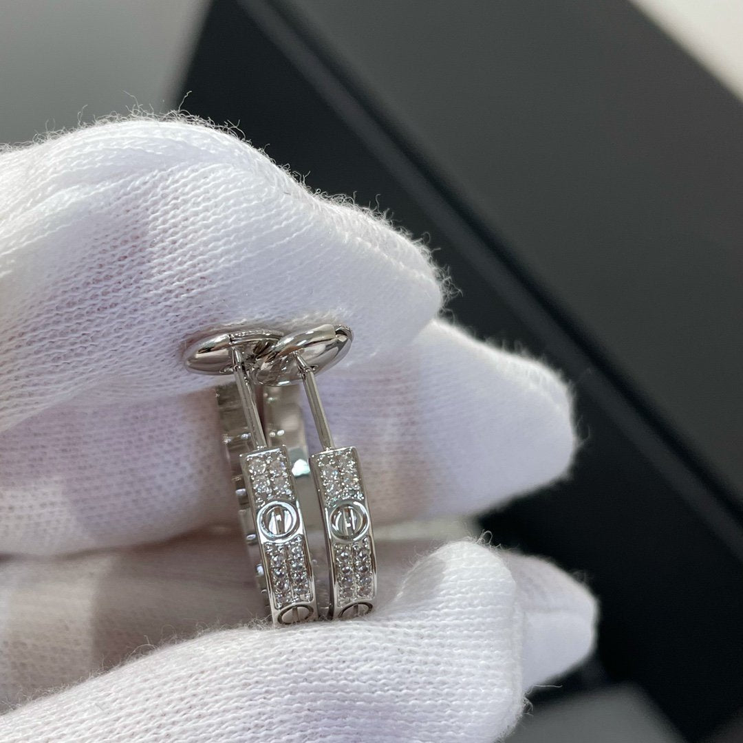 [Aurora]LOVE DIAMOND SILVER HOOP EARRINGS