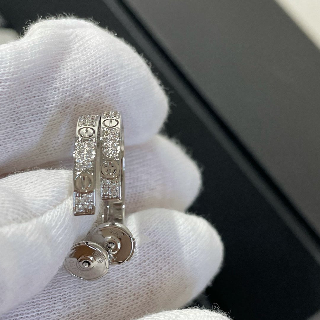 [Aurora]LOVE DIAMOND SILVER HOOP EARRINGS