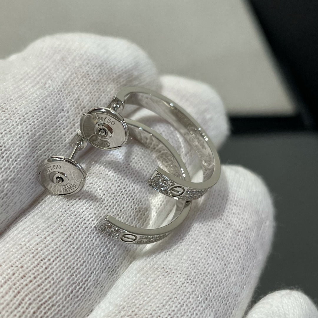 [Aurora]LOVE DIAMOND SILVER HOOP EARRINGS