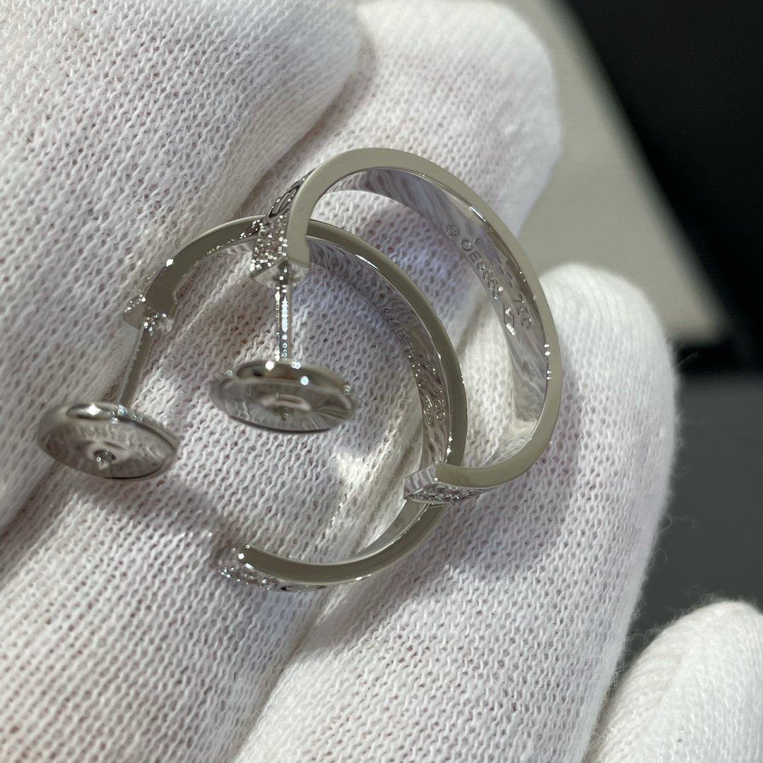 [Aurora]LOVE DIAMOND SILVER HOOP EARRINGS
