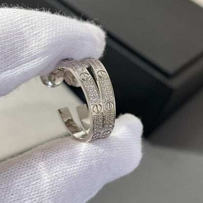 [Aurora]LOVE DIAMOND SILVER HOOP EARRINGS