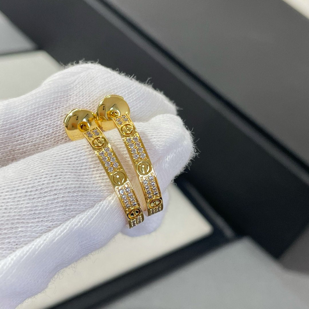 [Aurora]LOVE DIAMOND GOLD HOOP EARRINGS