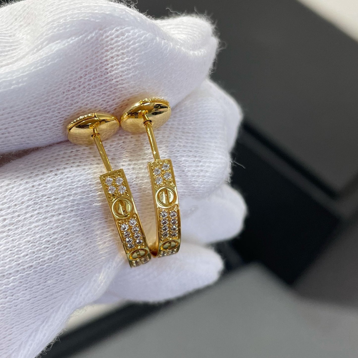 [Aurora]LOVE DIAMOND GOLD HOOP EARRINGS